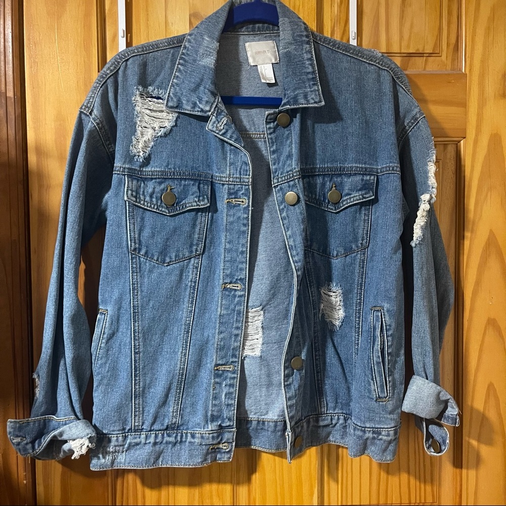 Distressed denim jacket